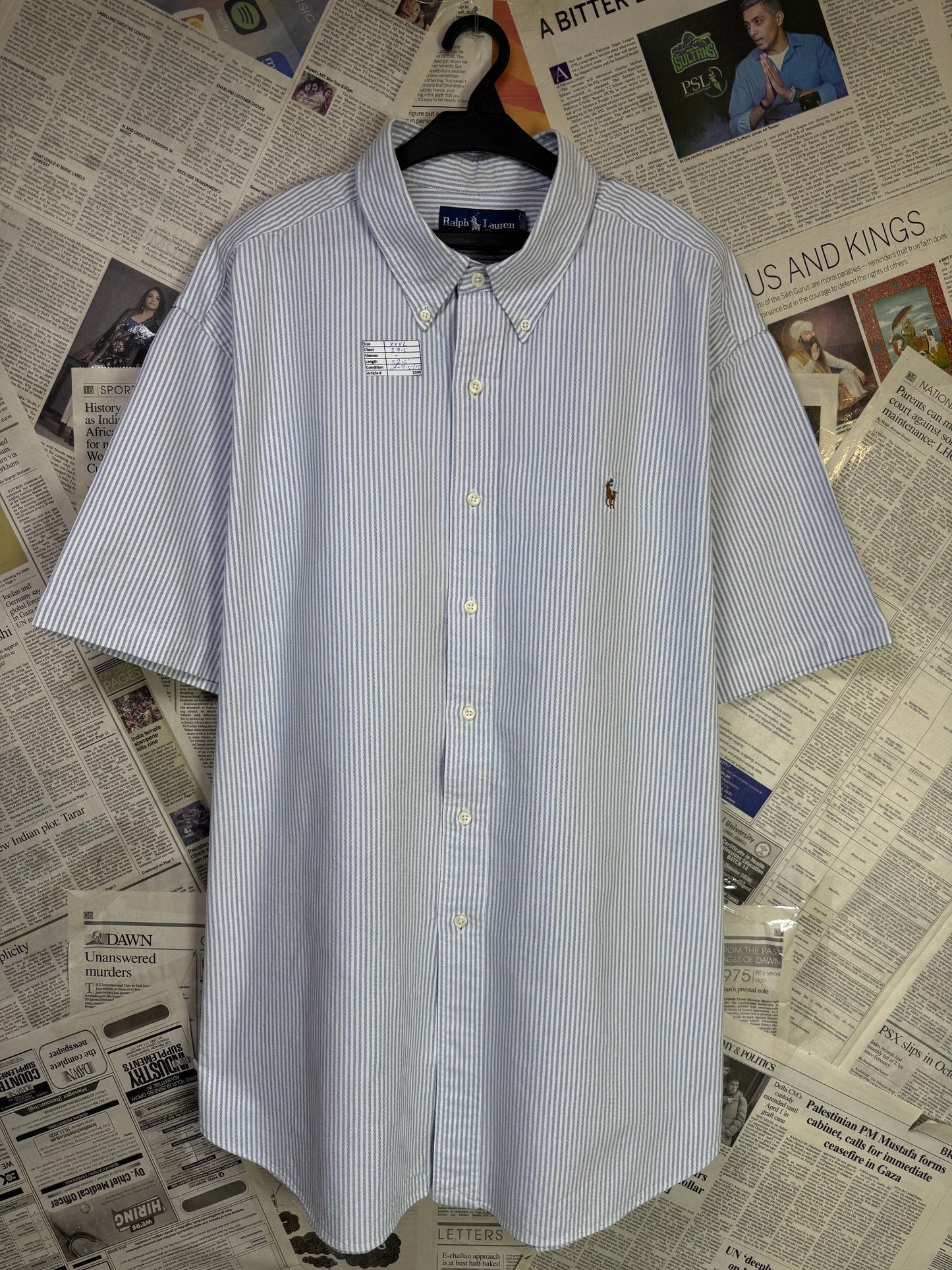 Ralph Lauren® XXXL | Chest 29.5 | Grey & White Stripes | Oxford Shirt | Cotton | 3390