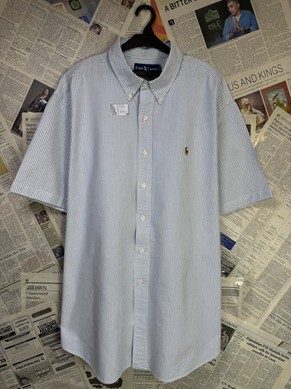 Ralph Lauren® XXXL | Chest 29.5 | Grey & White Stripes | Oxford Shirt | Cotton | 3390