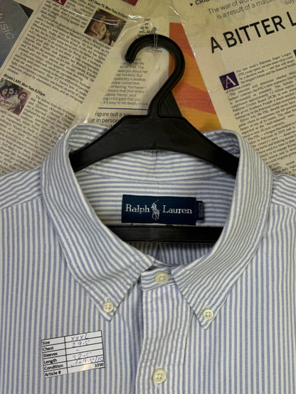 Ralph Lauren® XXXL | Chest 29.5 | Grey & White Stripes | Oxford Shirt | Cotton | 3390