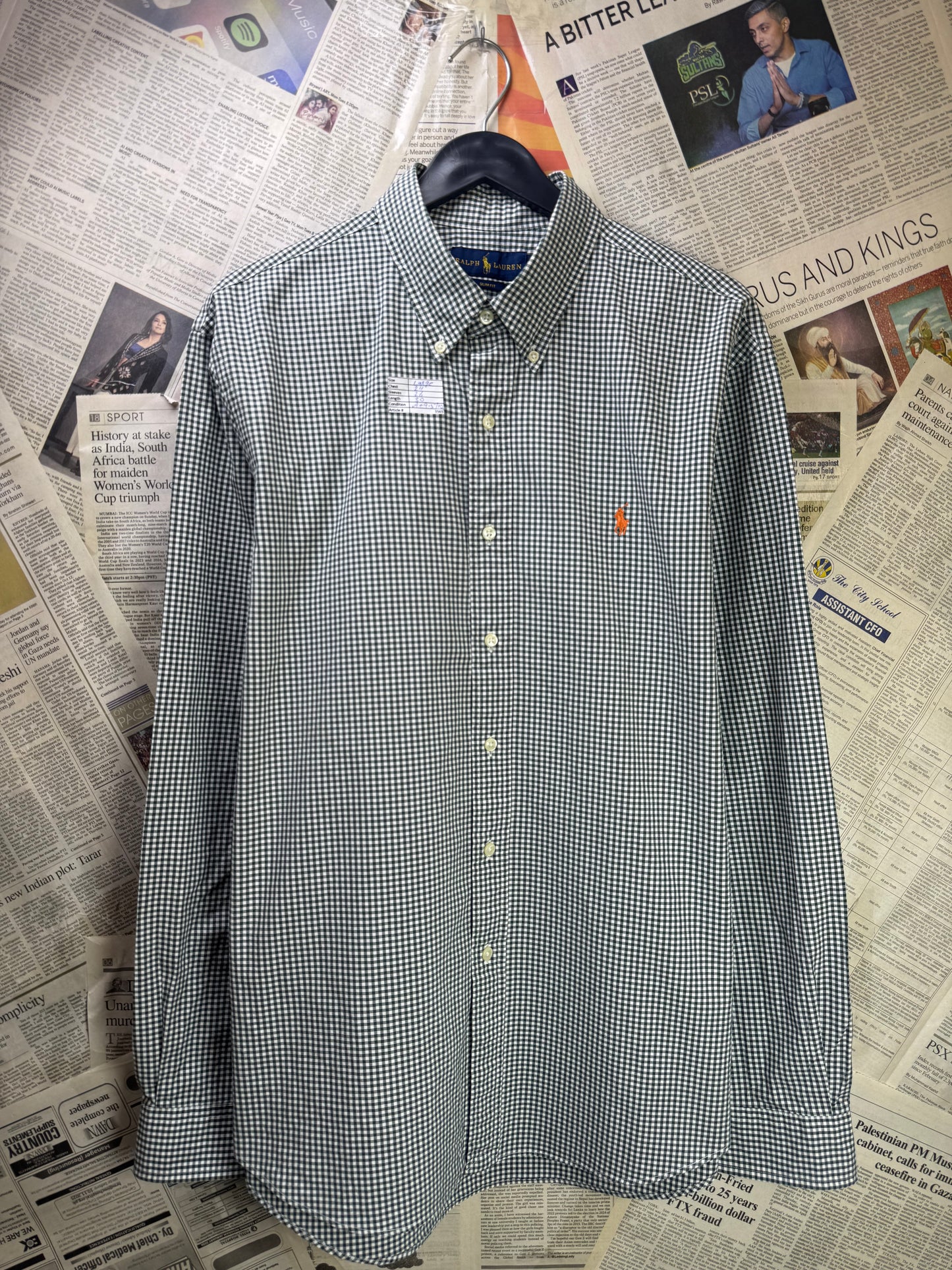 Ralph Lauren® Large | Chest 24 | Olive Green & White Check | Shirt | Cotton | 3565