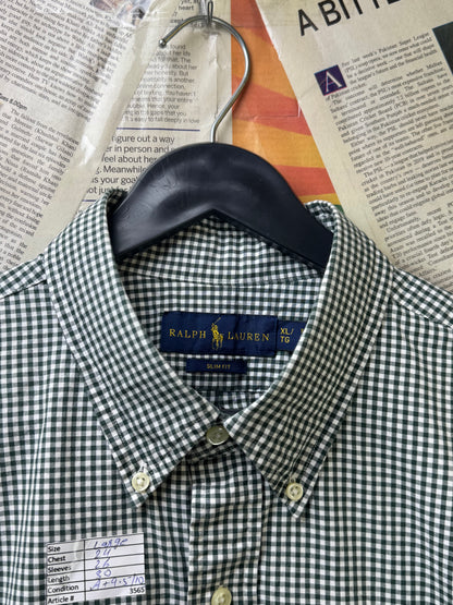 Ralph Lauren® Large | Chest 24 | Olive Green & White Check | Shirt | Cotton | 3565