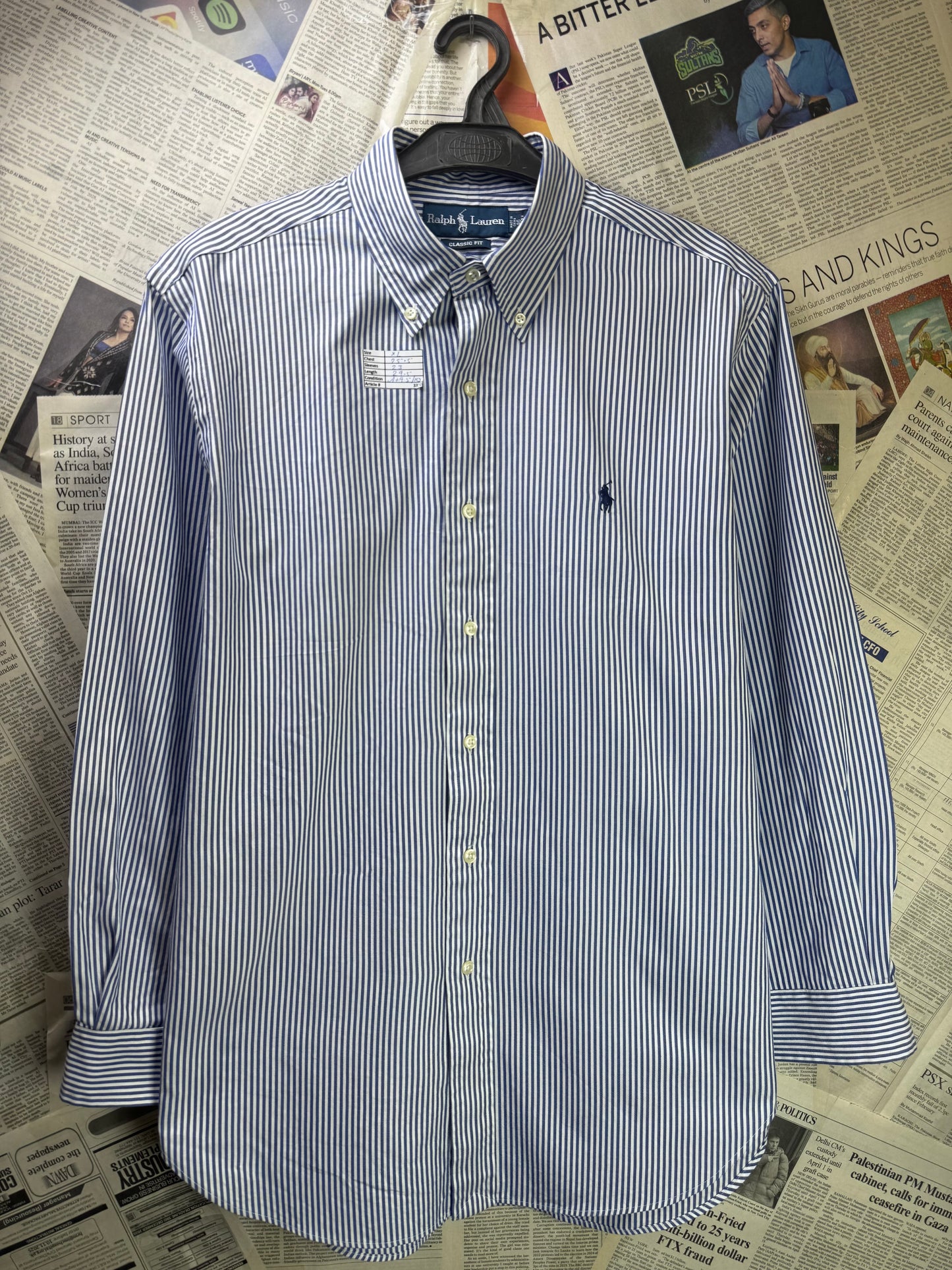 Ralph Lauren® XL | Chest 25.5" | White with Blue Stripes | Shirt | Cotton | 3372
