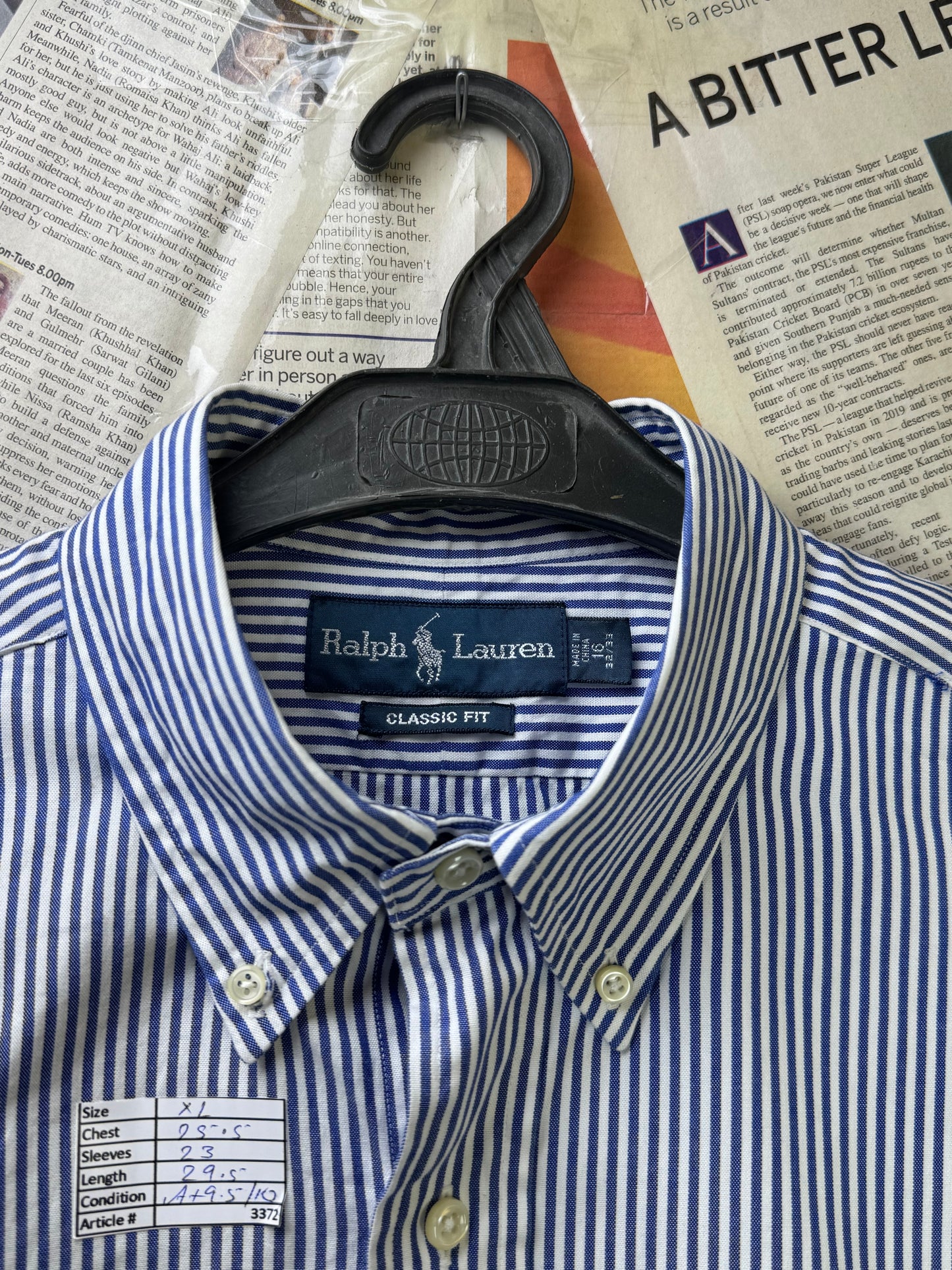 Ralph Lauren® XL | Chest 25.5" | White with Blue Stripes | Shirt | Cotton | 3372