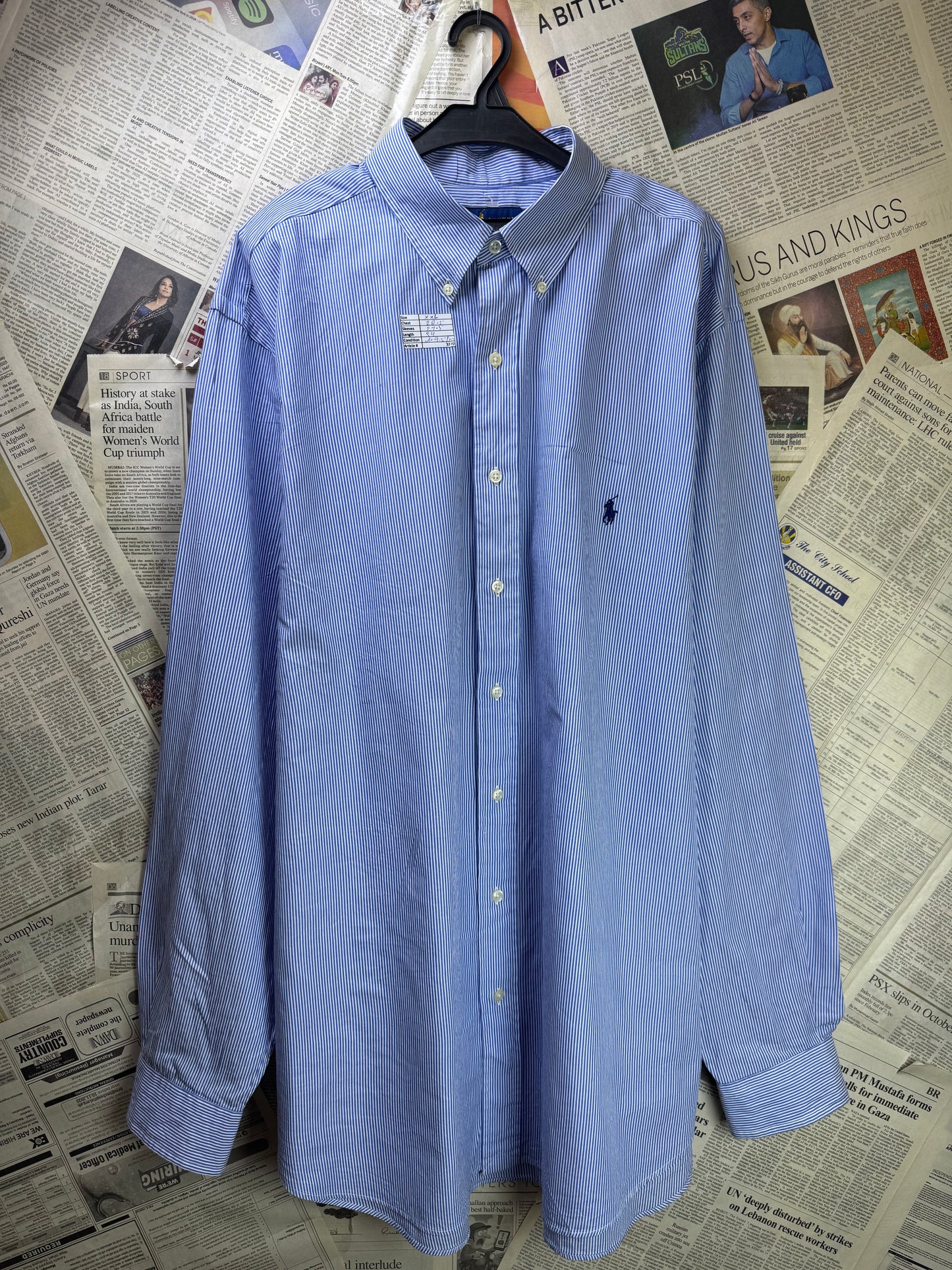 Ralph Lauren® XXXL | Chest 28.5 | Blue with White Stripes | Shirt | Cotton | 3370