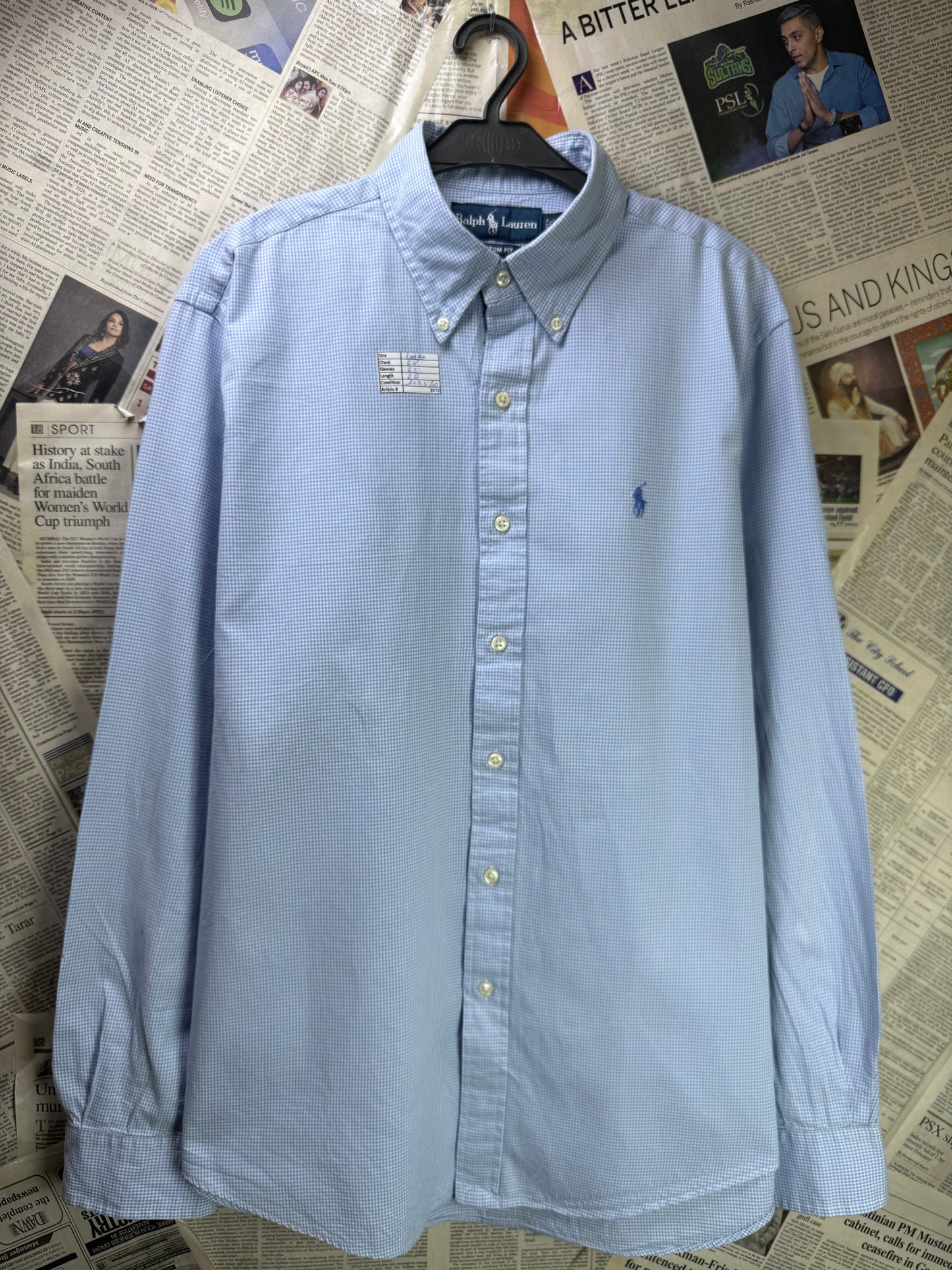 Ralph Lauren® Large | Chest 24 | Blue & White Pin Check | Shirt | Cotton | 3371