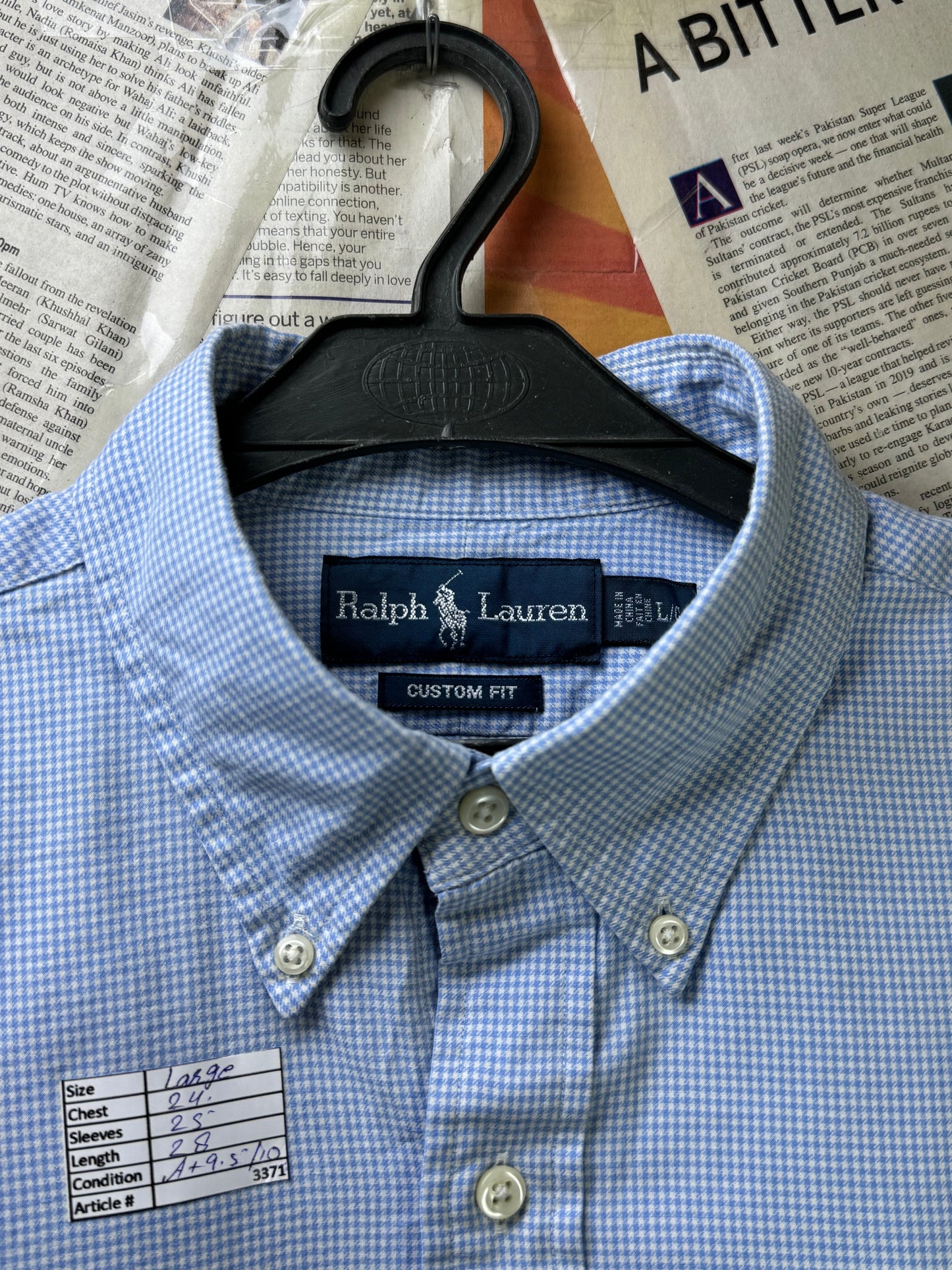 Ralph Lauren® Large | Chest 24 | Blue & White Pin Check | Shirt | Cotton | 3371