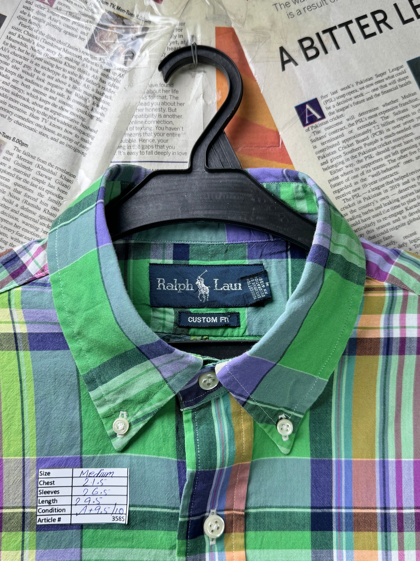 Ralph Lauren® Medium | Chest 21.5" | Green Plaid | Shirt | Cotton | 3585