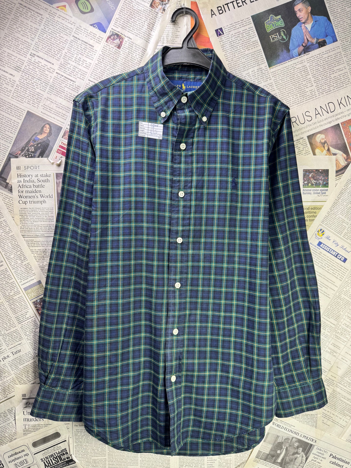 Ralph Lauren® Small | Chest 19" | Green  | Plaid Shirt | Cotton | 3571