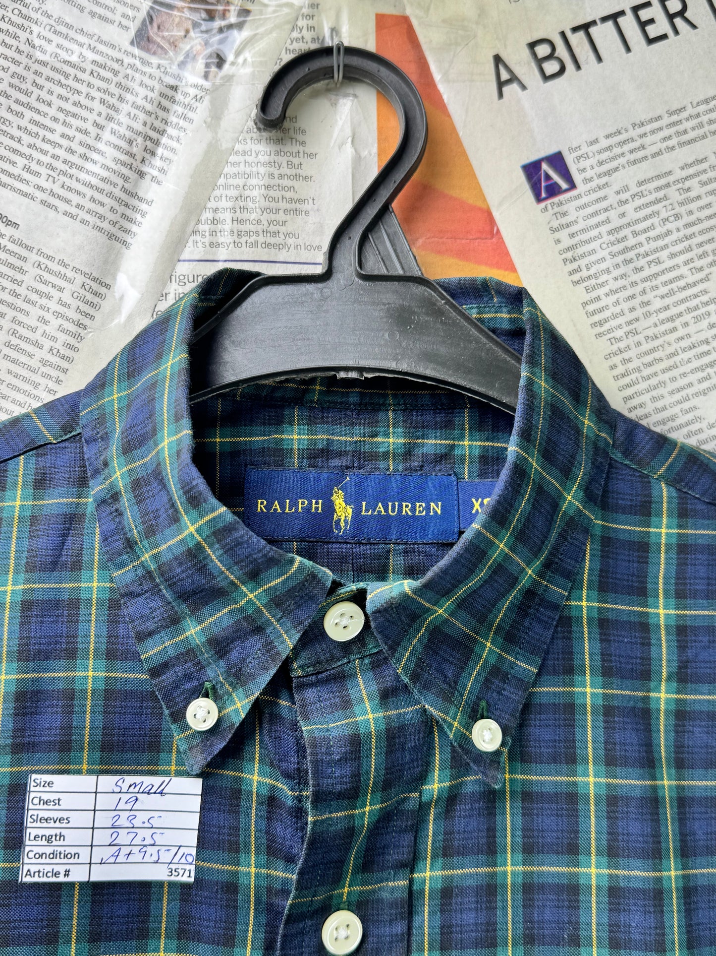 Ralph Lauren® Small | Chest 19" | Green  | Plaid Shirt | Cotton | 3571