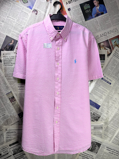 Ralph Lauren® Medium | Chest 22" | Seersucker Fabric |Pink & White Check | Shirt | Cotton | 3583