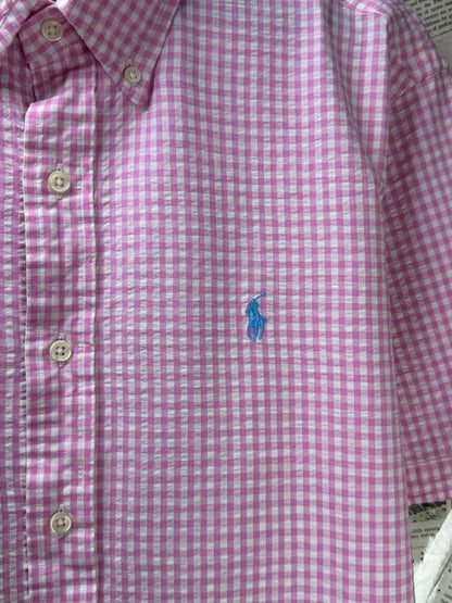 Ralph Lauren® Medium | Chest 22" | Seersucker Fabric |Pink & White Check | Shirt | Cotton | 3583