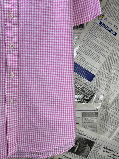Ralph Lauren® Medium | Chest 22" | Seersucker Fabric |Pink & White Check | Shirt | Cotton | 3583