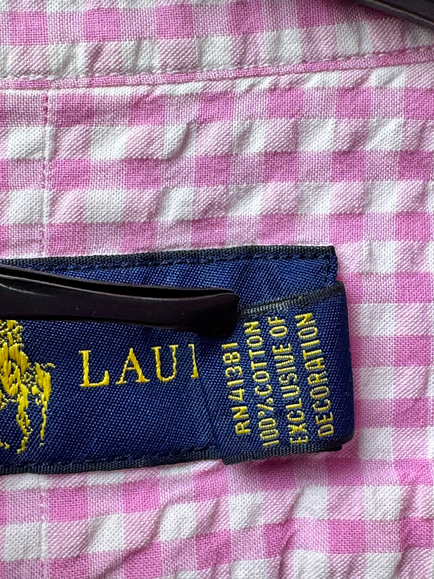 Ralph Lauren® Medium | Chest 22" | Seersucker Fabric |Pink & White Check | Shirt | Cotton | 3583