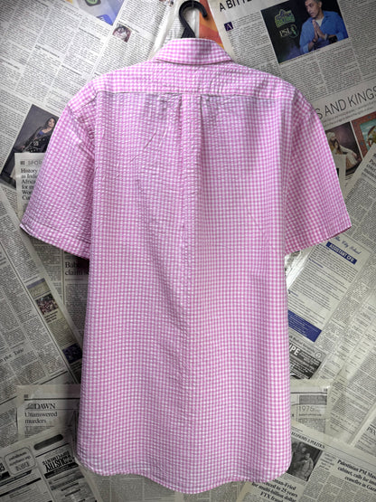 Ralph Lauren® Medium | Chest 22" | Seersucker Fabric |Pink & White Check | Shirt | Cotton | 3583