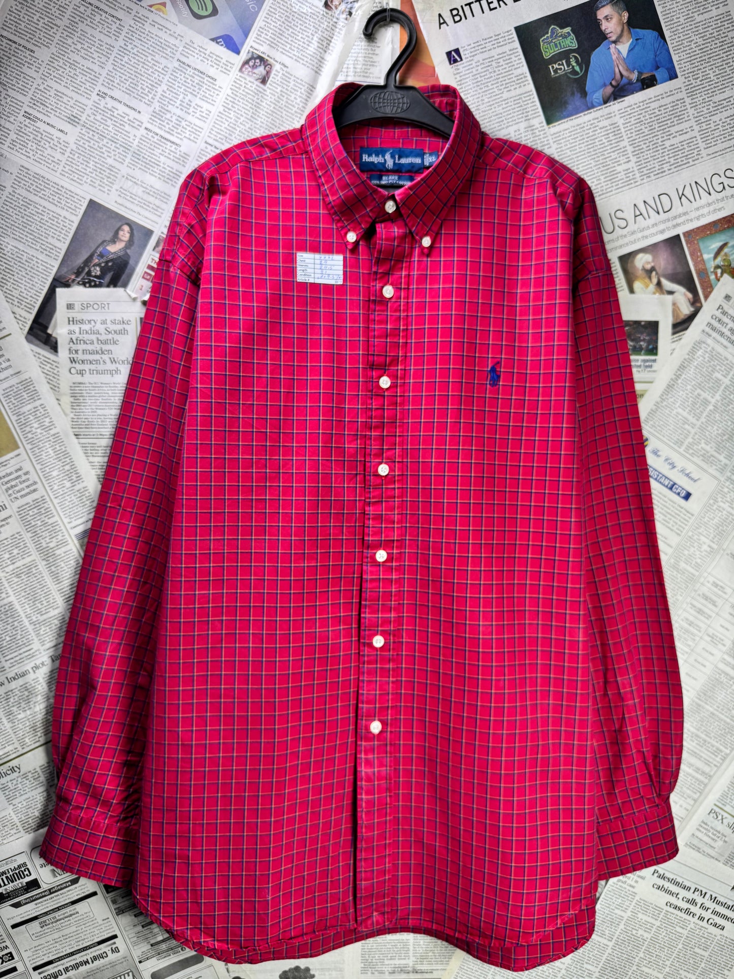 Ralph Lauren® XXXL | Chest 29 | Red with Box Check | Shirt | Cotton | 3377