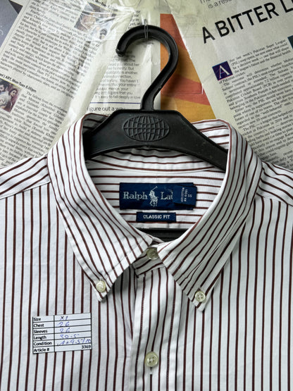 Ralph Lauren® XL | Chest 26" | White with Dark Brown Stripes | Shirt | Cotton | 3369