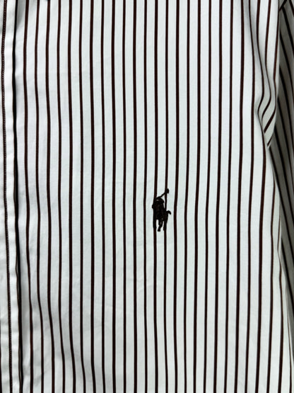 Ralph Lauren® XL | Chest 26" | White with Dark Brown Stripes | Shirt | Cotton | 3369