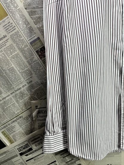 Ralph Lauren® XL | Chest 26" | White with Dark Brown Stripes | Shirt | Cotton | 3369