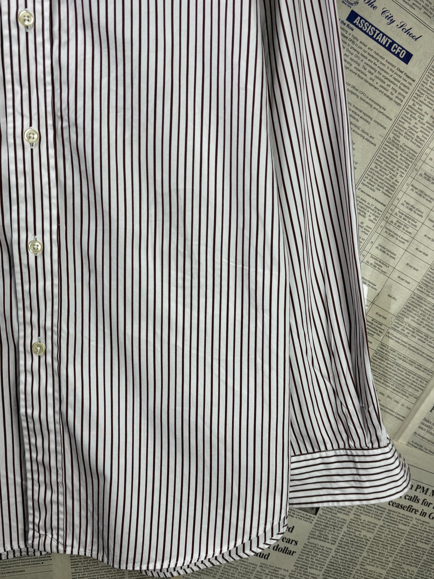 Ralph Lauren® XL | Chest 26" | White with Dark Brown Stripes | Shirt | Cotton | 3369
