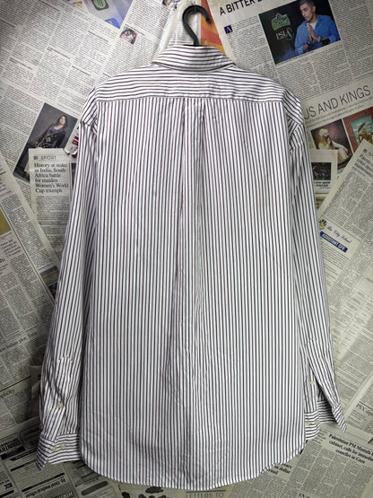 Ralph Lauren® XL | Chest 26" | White with Dark Brown Stripes | Shirt | Cotton | 3369