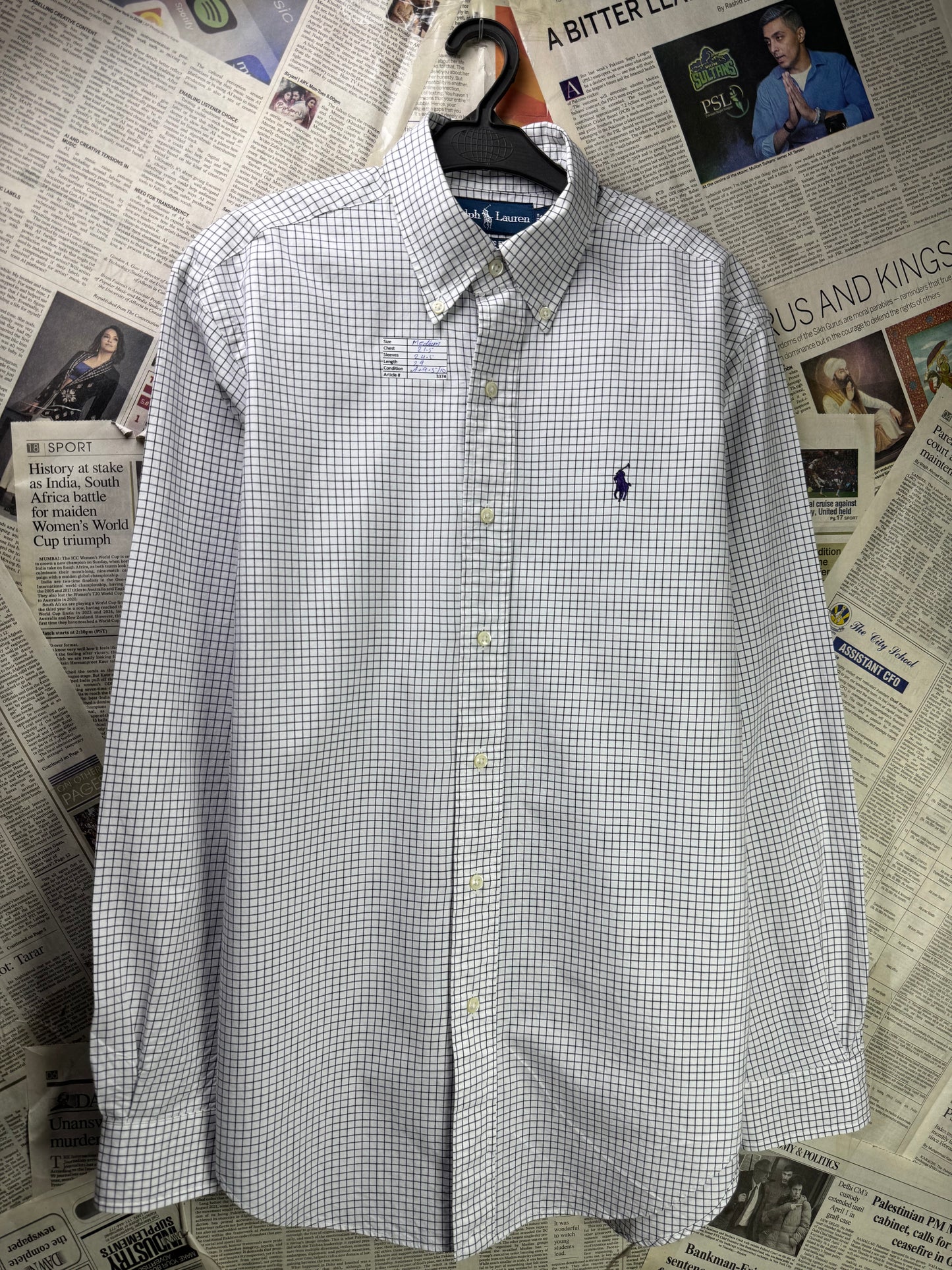 Ralph Lauren® Medium | Chest 21.5" | White Box Check | Shirt | Cotton | 3374