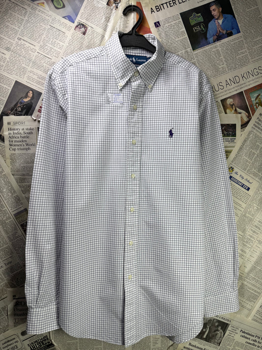 Ralph Lauren® Medium | Chest 21.5" | White Box Check | Shirt | Cotton | 3374