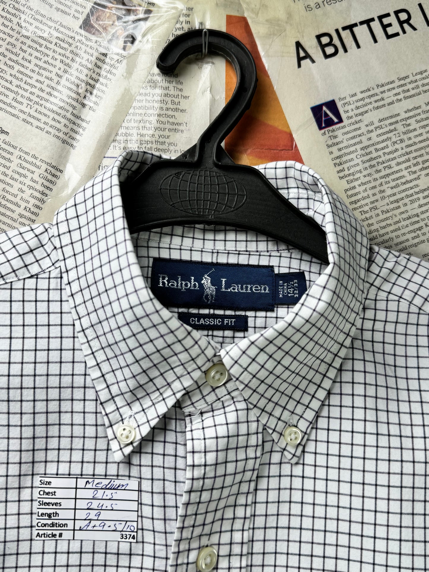 Ralph Lauren® Medium | Chest 21.5" | White Box Check | Shirt | Cotton | 3374