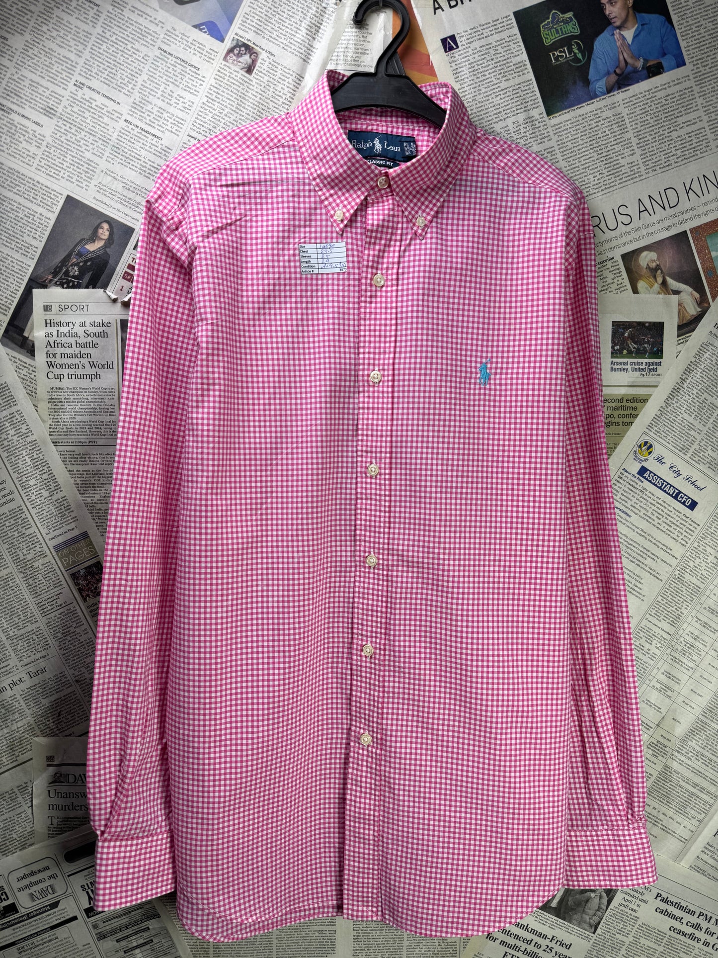 Ralph Lauren® Large | Chest 23.5 | Pink & white check | Shirt | Cotton | 3570