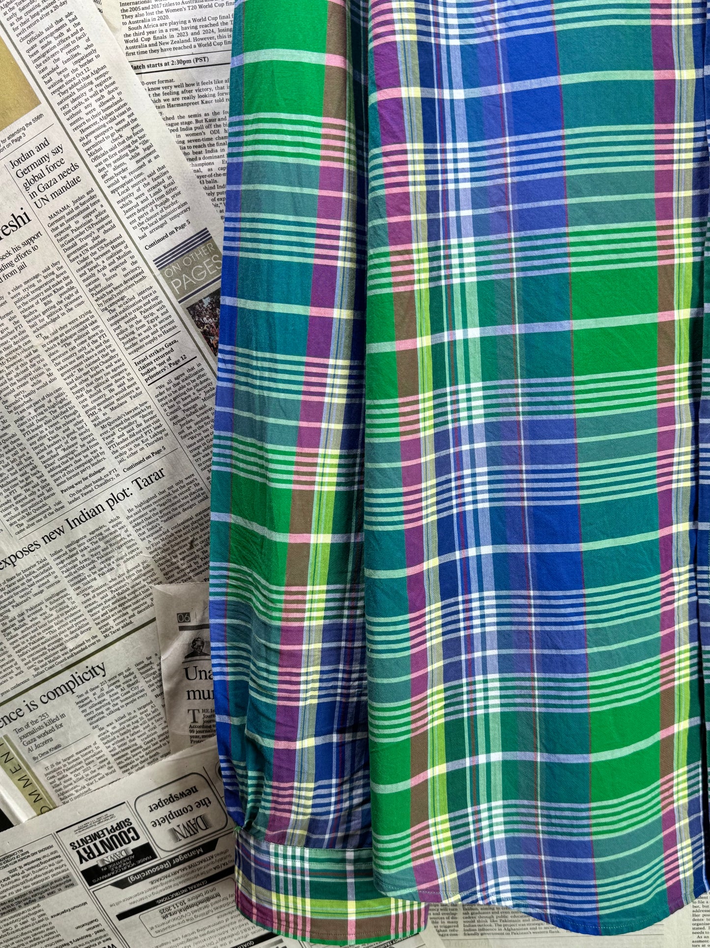 Ralph Lauren® XL | Chest 26.5" | Green & Blue Plaid Check | Shirt | Cotton | 3209