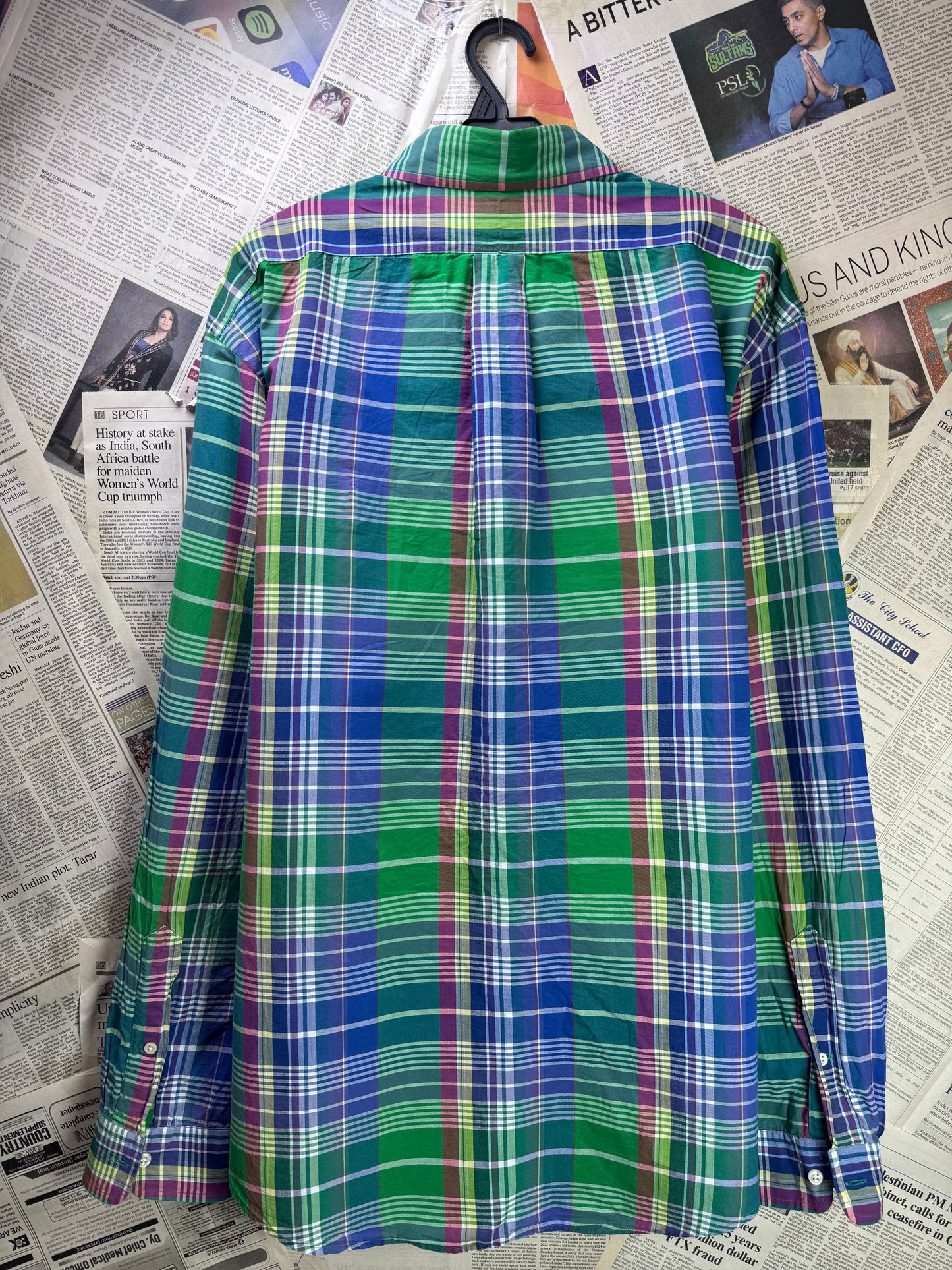 Ralph Lauren® XL | Chest 26.5" | Green & Blue Plaid Check | Shirt | Cotton | 3209