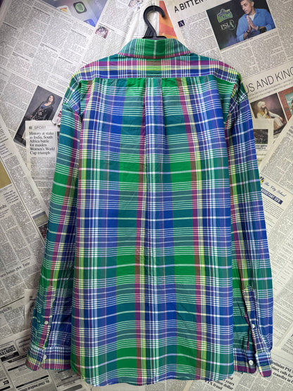 Ralph Lauren® XL | Chest 26.5" | Green & Blue Plaid Check | Shirt | Cotton | 3209
