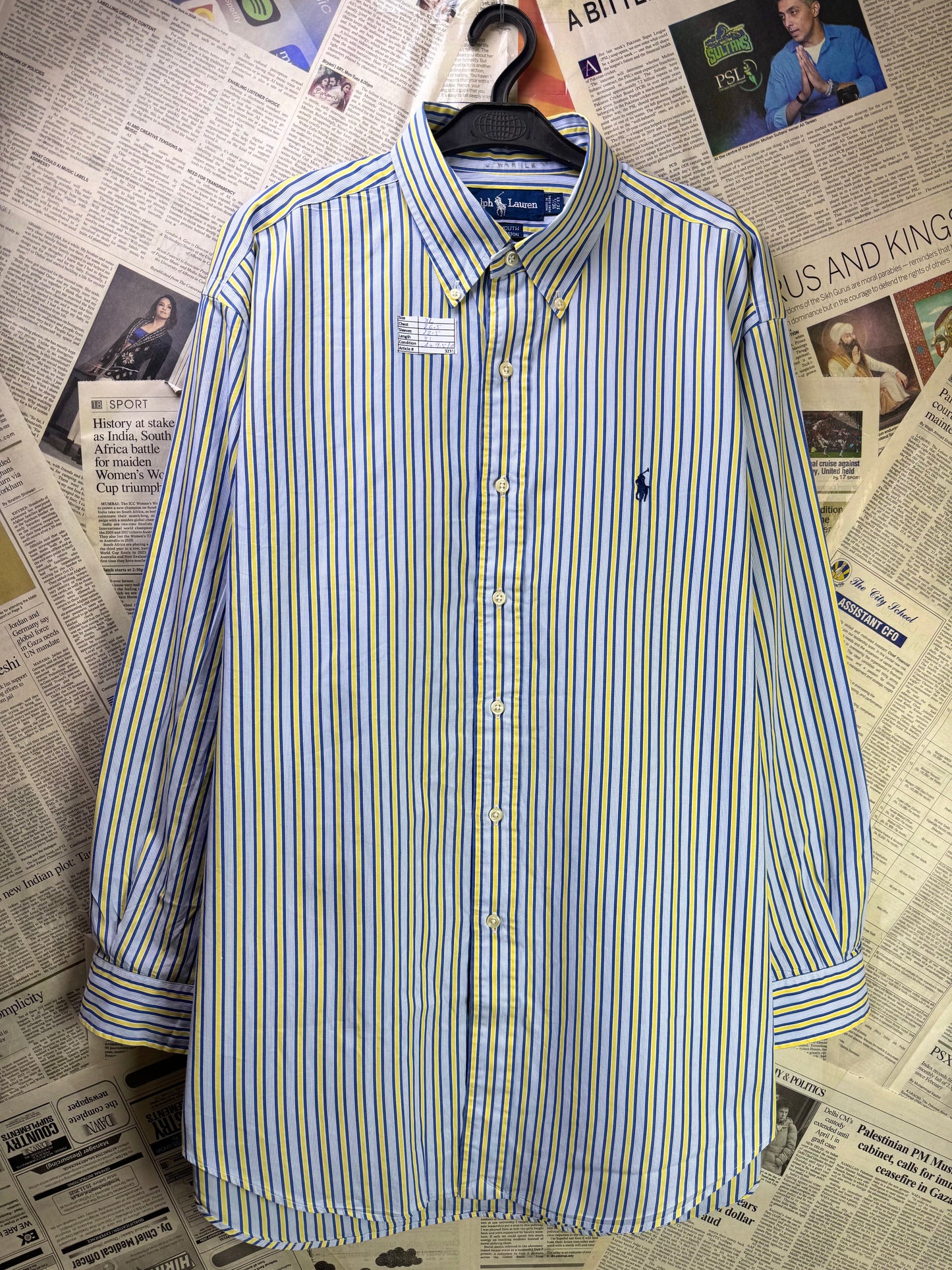 Ralph Lauren® Blue Yellow Striped | Chest: 26.5 | XXL | Shirt | Cotton | 3231