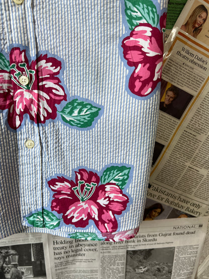 Ralph Lauren® Large | Chest 23 | Hibiscus Floral Stripe Seersucker | Shirt | Cotton