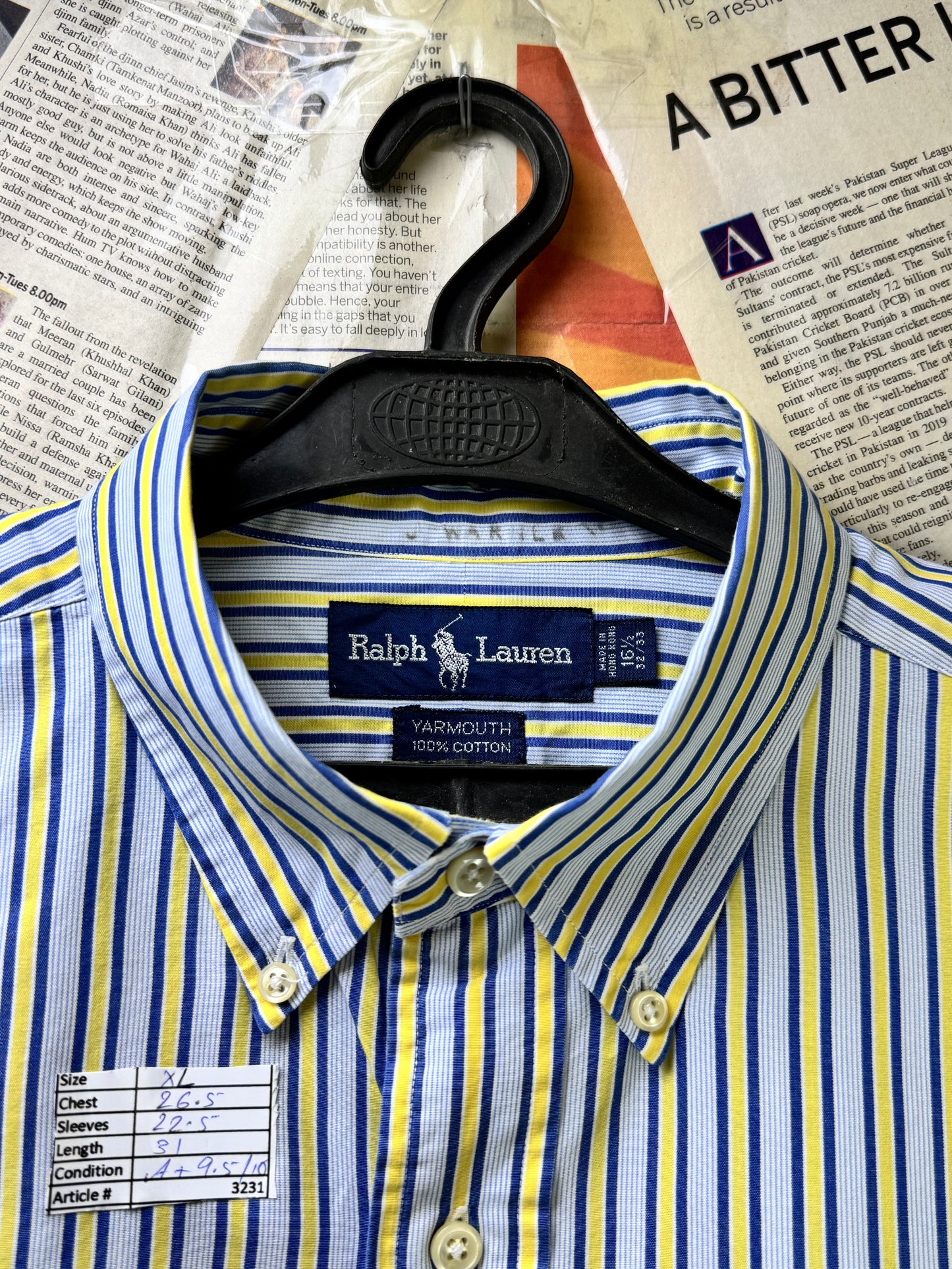 Ralph Lauren® Blue Yellow Striped | Chest: 26.5 | XXL | Shirt | Cotton | 3231