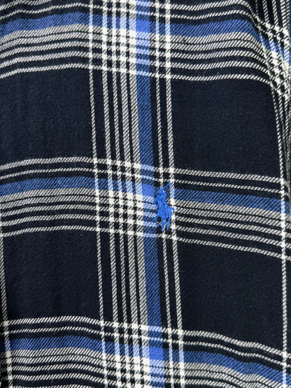 Ralph Lauren® Large | Chest 24.5 | Midnight Blue Plaid Check in Flannel Fabric | Shirt | Cotton | 3228
