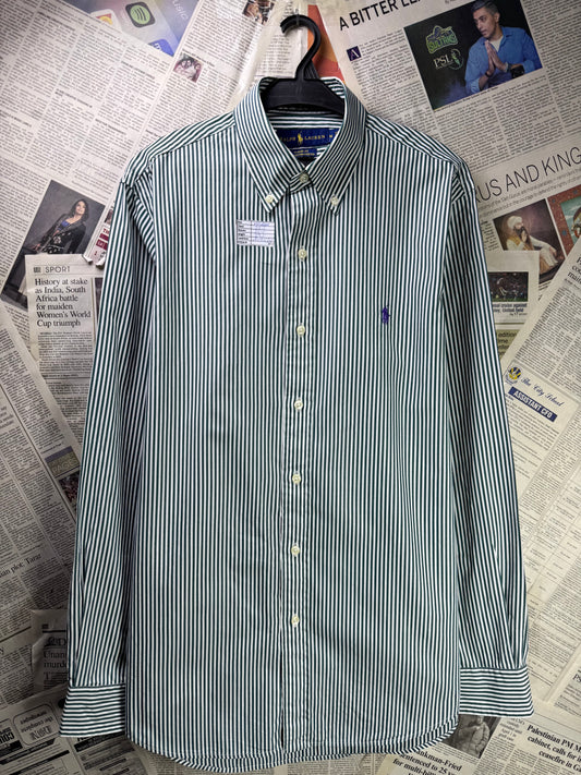 Ralph Lauren® Medium | Chest 22.5" | Green & White Stripes | Shirt | Cotton | 3212