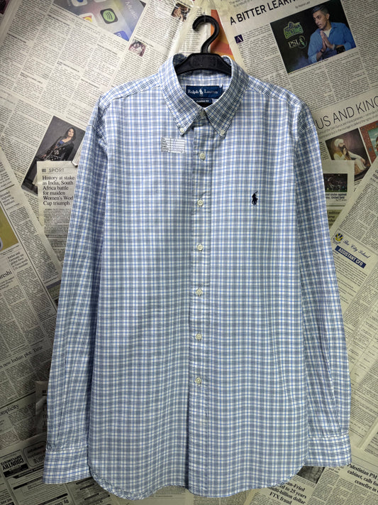 Ralph Lauren® XL | Chest 25" | Blue & White Tattersall check | Shirt | Cotton | 3207