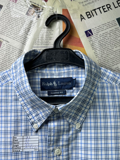 Ralph Lauren® XL | Chest 25" | Blue & White Tattersall check | Shirt | Cotton | 3207