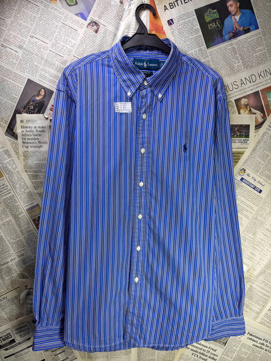 Ralph Lauren® L/XL | Chest 24.5 | Blue Striped | Shirt | Cotton | 3224