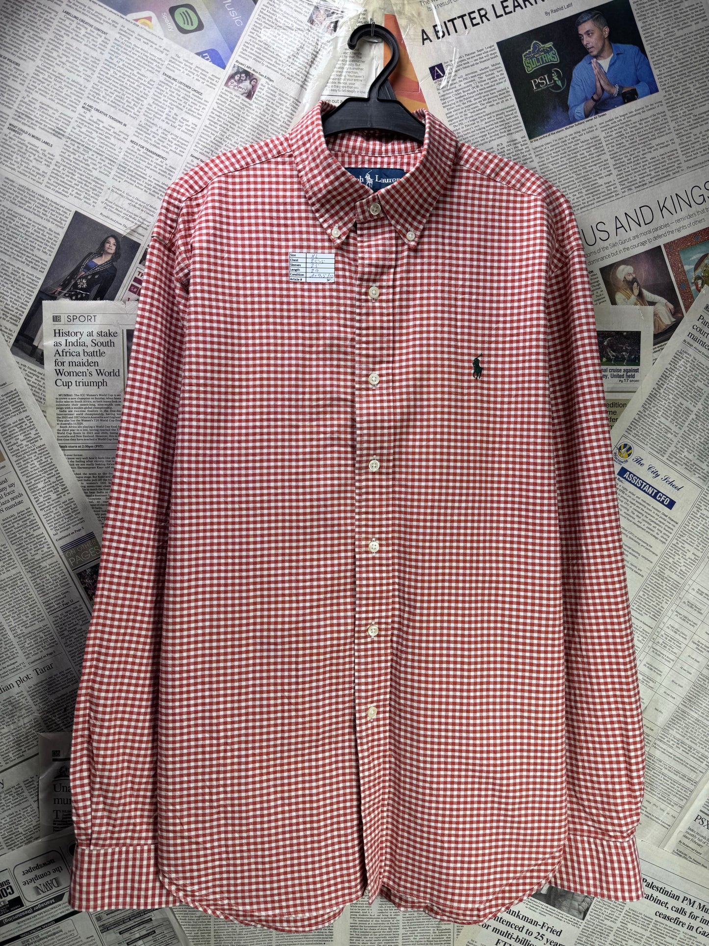Ralph Lauren® XL | Chest 25.5" | Bright Burgundy & White Check | Oxford Shirt | Cotton | 3657