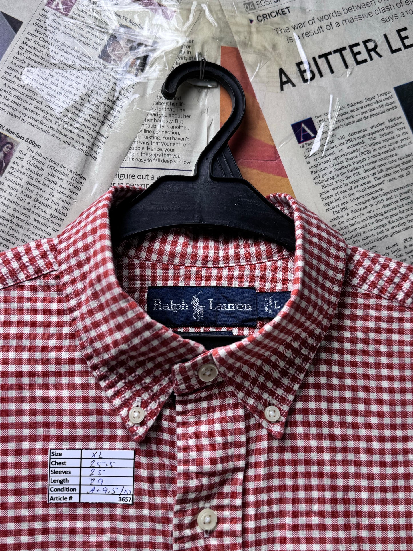 Ralph Lauren® XL | Chest 25.5" | Bright Burgundy & White Check | Oxford Shirt | Cotton | 3657