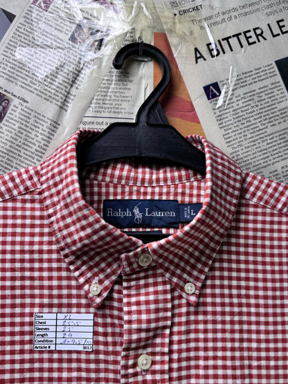 Ralph Lauren® XL | Chest 25.5" | Bright Burgundy & White Check | Oxford Shirt | Cotton | 3657