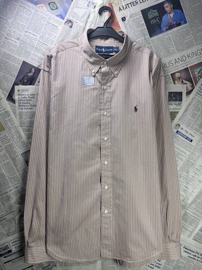 Ralph Lauren® XXL | Chest 27" | Brown Stripe | Shirt | Cotton | 3665