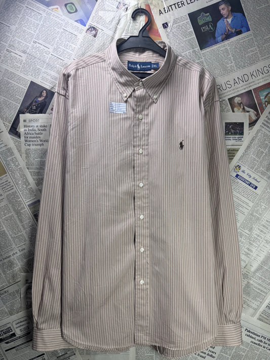 Ralph Lauren® XXL | Chest 27" | Brown Stripe | Shirt | Cotton | 3665