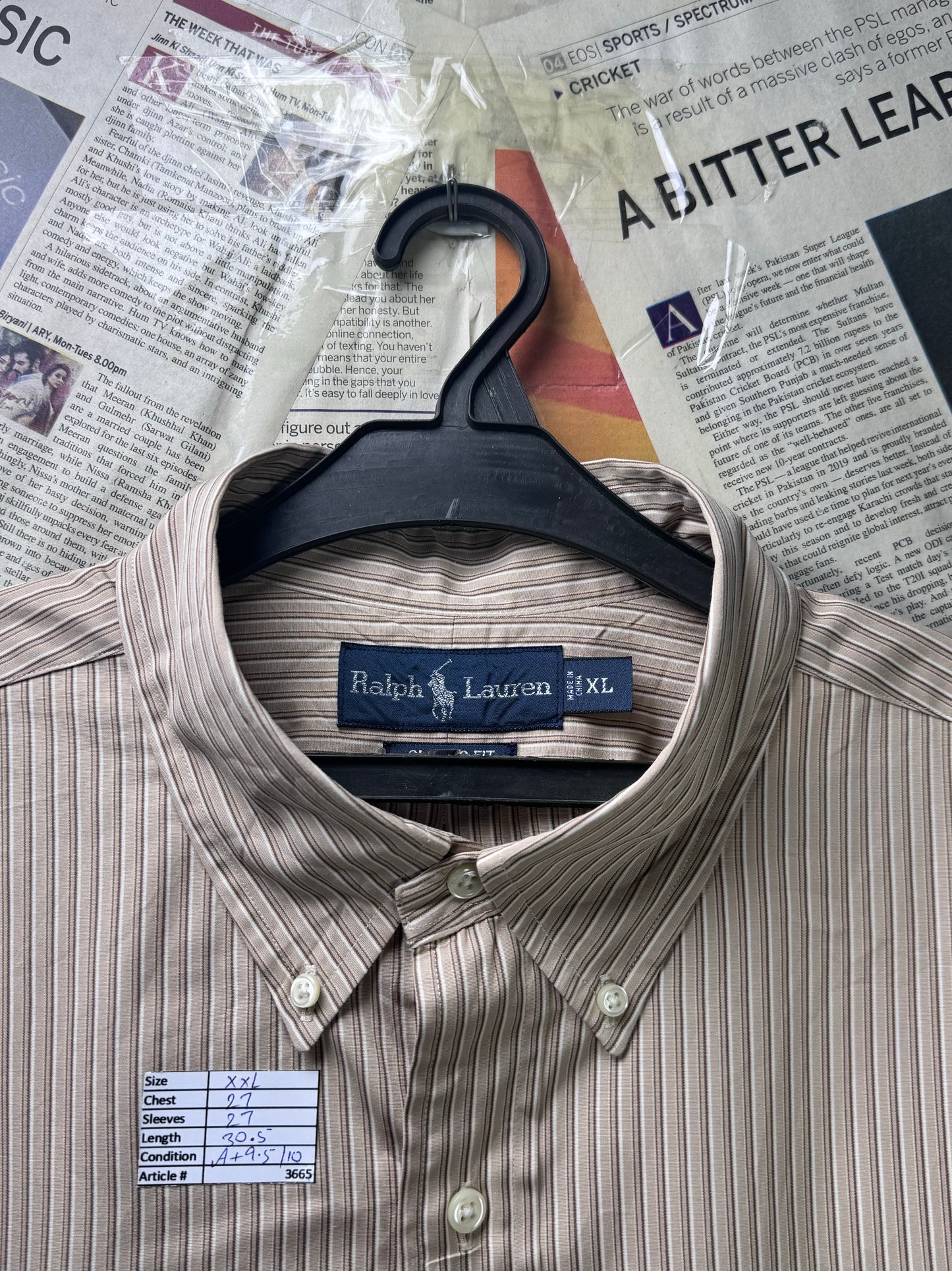 Ralph Lauren® XXL | Chest 27" | Brown Stripe | Shirt | Cotton | 3665