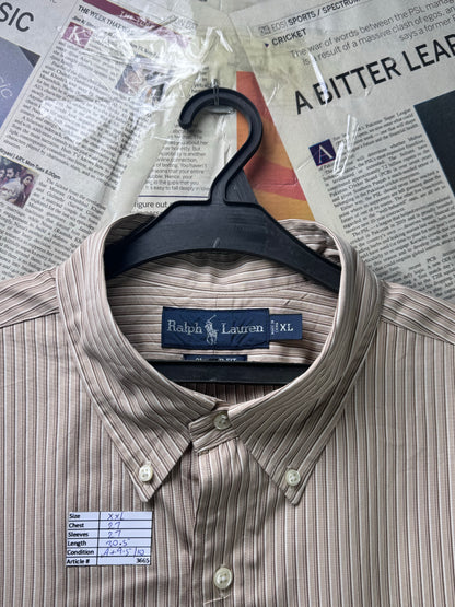 Ralph Lauren® XXL | Chest 27" | Brown Stripe | Shirt | Cotton | 3665