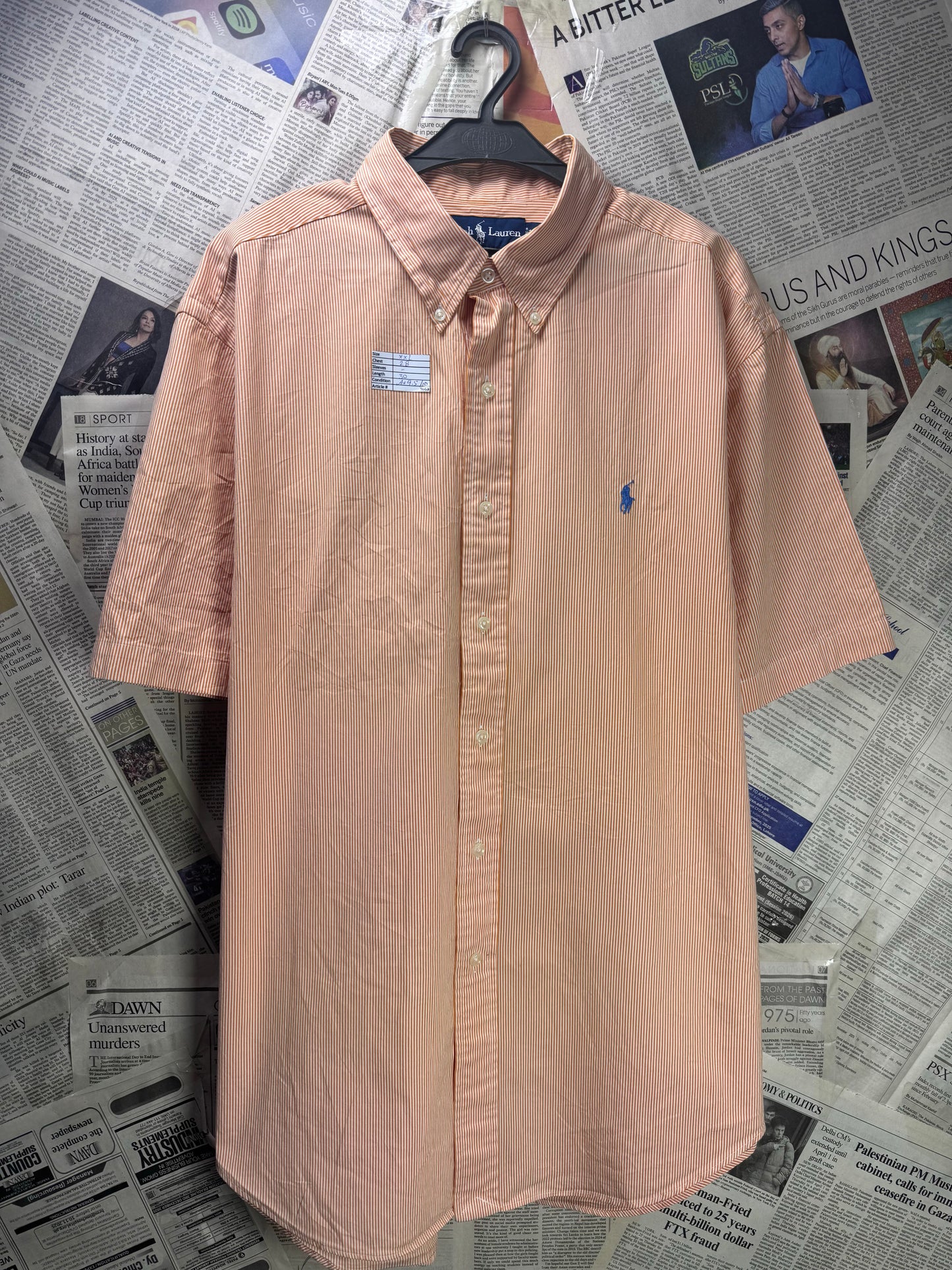 Ralph Lauren® XXL | Chest 28" | Burnt Orange With White Stripe | Shirt | Cotton | 3663