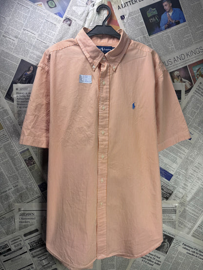 Ralph Lauren® XXL | Chest 28" | Burnt Orange With White Stripe | Shirt | Cotton | 3663