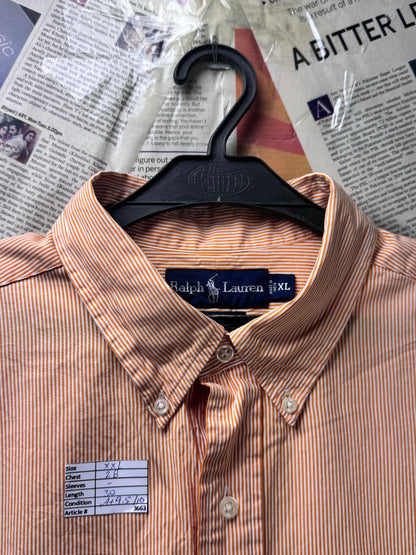 Ralph Lauren® XXL | Chest 28" | Burnt Orange With White Stripe | Shirt | Cotton | 3663