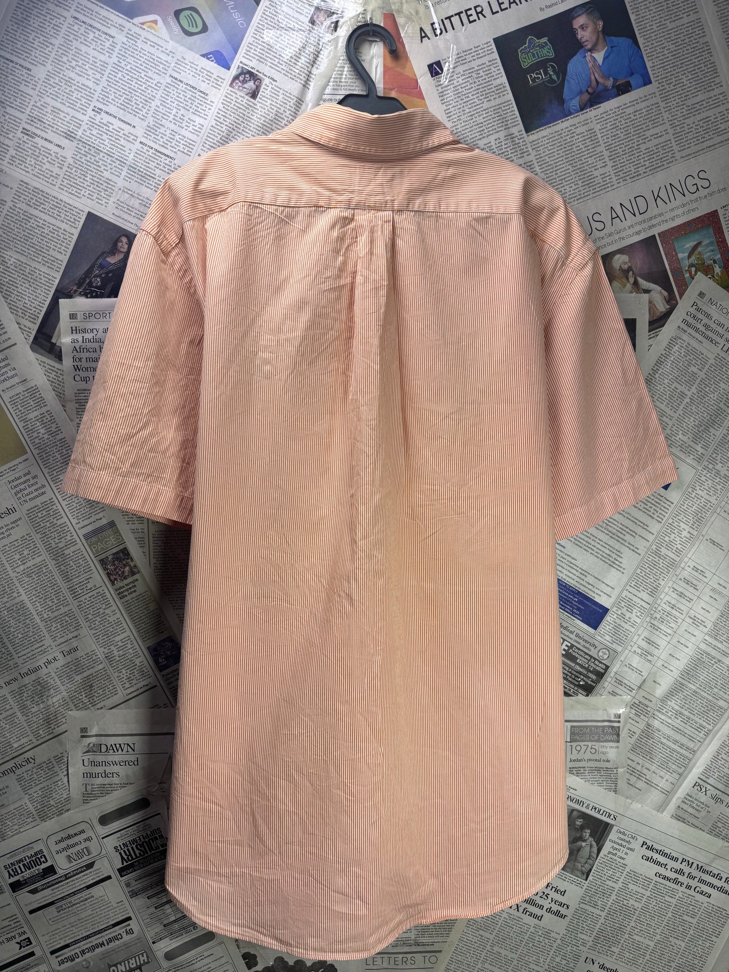 Ralph Lauren® XXL | Chest 28" | Burnt Orange With White Stripe | Shirt | Cotton | 3663